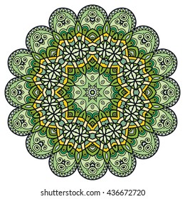 Mandala flower decoration, oriental pattern, isolated design element. Zentangle style decor for coloring book page. Tribal ethnic floral mandala round ornament, doodle art. Vector geometric background