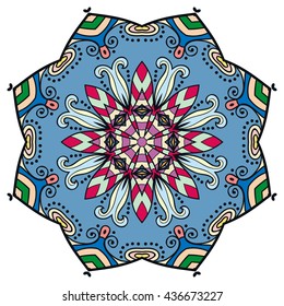 Mandala flower decoration, oriental pattern, isolated design element. Zentangle style decor for coloring book page. Tribal ethnic floral mandala round ornament, doodle art. Vector geometric background