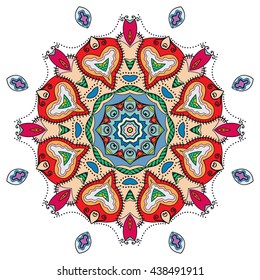 Mandala flower decoration, oriental pattern, isolated design element. Zentangle style decor for coloring book page. Vector geometric floral background. Tribal ethnic arabic, indian, turkish ornament