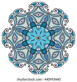 Mandala flower decoration, oriental pattern, isolated design element. Zentangle style decor for coloring book page. Vector geometric floral background. Tribal ethnic arabic, indian, turkish ornament