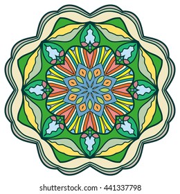 Mandala flower decoration, oriental pattern, isolated design element. Zentangle style decor for coloring book page. Vector geometric floral background. Tribal ethnic arabic, indian, turkish ornament