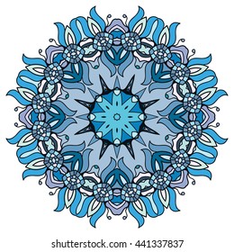 Mandala flower decoration, oriental pattern, isolated design element. Zentangle style decor for coloring book page. Vector geometric floral background. Tribal ethnic arabic, indian, turkish ornament