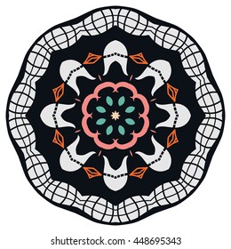 Mandala flower decoration, oriental pattern, isolated design element. Decorative ornate round pattern. Vector geometric floral background. Tribal ethnic arabic, indian, turkish ornament