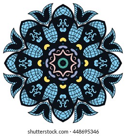 Mandala flower decoration, oriental pattern, isolated design element. Decorative ornate round pattern. Vector geometric floral background. Tribal ethnic arabic, indian, turkish ornament