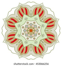 Mandala flower decoration, oriental pattern, isolated design element. Zentangle style decor for coloring book page. Vector geometric floral background. Tribal ethnic arabic, indian, turkish ornament