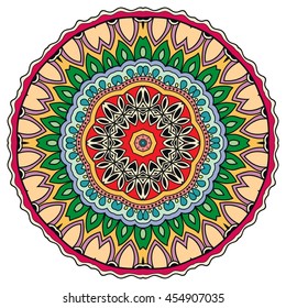 Mandala flower decoration, oriental pattern, isolated design element. Zentangle style decor for coloring book page. Vector geometric floral background. Tribal ethnic arabic, indian, turkish ornament