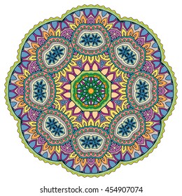 Mandala flower decoration, oriental pattern, isolated design element. Zentangle style decor for coloring book page. Vector geometric floral background. Tribal ethnic arabic, indian, turkish ornament