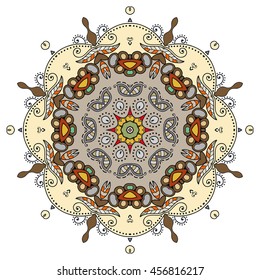 Mandala flower decoration, oriental pattern, isolated design element. Zentangle style decor for coloring book page. Vector geometric floral background. Tribal ethnic arabic, indian, turkish ornament