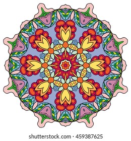 Mandala flower decoration, oriental pattern, isolated design element. Zentangle style decor for coloring book page. Vector geometric floral background. Tribal ethnic arabic, indian, turkish ornament