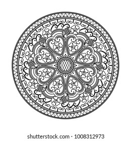 Mandala flower decoration,hand drawn round ornament. Hand drawn black on a white background. Fashion motif can be used to print on the phone, tattoo, for paper, textile, cloth fabric print. 