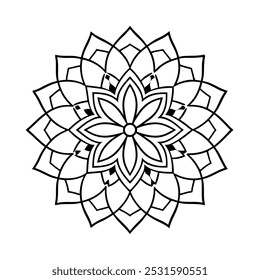 Mandala Flower Design - Black and White Line Art on Teal Background