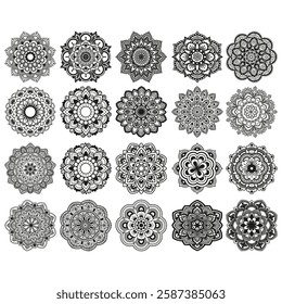 Mandala Flower Design Clipart Vector Set