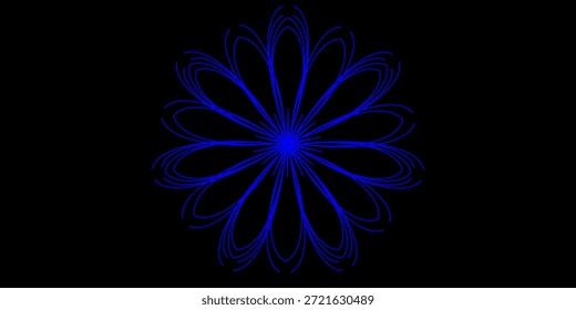 Elemento de diseño de flor de mandala contorno de ilusión simétrica azul negro