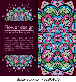 Mandala. Flower design. Oriental, vector template for textile or card. Yoga symbol or logo. Round doodle ornament.Tribal mandala design set. Vintage decorative elements. Ornamental business cards.