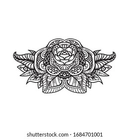 Mandala flower design vector. Tribal line art style. Hand drawn rose with leaf silhouette logo icon. original concept.  