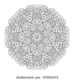 Mandala flower. Doodle drawing. Round ornament