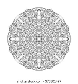 Mandala flower. Doodle drawing. Round ornament. Coloring