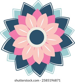 mandala flower element design pink and blue colored 