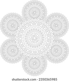 Mandala Flower Floral Adult Coloring Page Anti Stress Vector Line Art