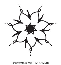 Mandala flower graphic design vector illustration, art tattoo sketch, linear style, dark pattern, hand draw, symmetrical