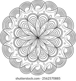 mandala, flower, illustration, pattern, round, art, design, floral, page, drawing, black, vector, colouring, vintage, book, print, wallpaper, floral pattern, template, white, adult, line art