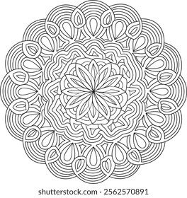 mandala, flower, illustration, pattern, round, art, design, floral, page, drawing, black, vector, colouring, vintage, book, print, wallpaper, floral pattern, template, white, adult, line art