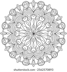 mandala, flower, illustration, pattern, round, art, design, floral, page, drawing, black, vector, colouring, vintage, book, print, wallpaper, floral pattern, template, white, adult, line art