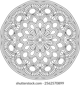 mandala, flower, illustration, pattern, round, art, design, floral, page, drawing, black, vector, colouring, vintage, book, print, wallpaper, floral pattern, template, white, adult, line art