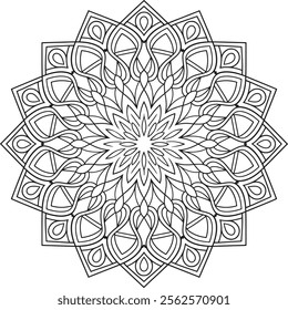 mandala, flower, illustration, pattern, round, art, design, floral, page, drawing, black, vector, colouring, vintage, book, print, wallpaper, floral pattern, template, white, adult, line art