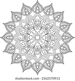 mandala, flower, illustration, pattern, round, art, design, floral, page, drawing, black, vector, colouring, vintage, book, print, wallpaper, floral pattern, template, white, adult, line art