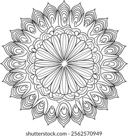 mandala, flower, illustration, pattern, round, art, design, floral, page, drawing, black, vector, colouring, vintage, book, print, wallpaper, floral pattern, template, white, adult, line art