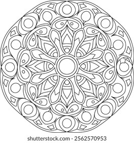 mandala, flower, illustration, pattern, round, art, design, floral, page, drawing, black, vector, colouring, vintage, book, print, wallpaper, floral pattern, template, white, adult, line art