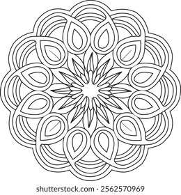 mandala, flower, illustration, pattern, round, art, design, floral, page, drawing, black, vector, colouring, vintage, book, print, wallpaper, floral pattern, template, white, adult, line art