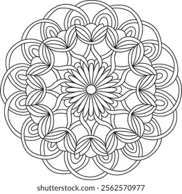 mandala, flower, illustration, pattern, round, art, design, floral, page, drawing, black, vector, colouring, vintage, book, print, wallpaper, floral pattern, template, white, adult, line art