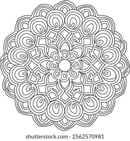 mandala, flower, illustration, pattern, round, art, design, floral, page, drawing, black, vector, colouring, vintage, book, print, wallpaper, floral pattern, template, white, adult, line art