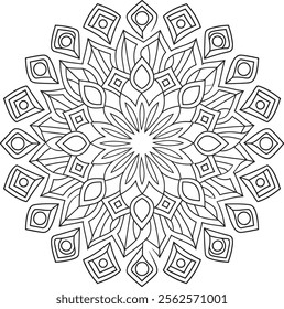 mandala, flower, illustration, pattern, round, art, design, floral, page, drawing, black, vector, colouring, vintage, book, print, wallpaper, floral pattern, template, white, adult, line art