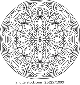 mandala, flower, illustration, pattern, round, art, design, floral, page, drawing, black, vector, colouring, vintage, book, print, wallpaper, floral pattern, template, white, adult, line art