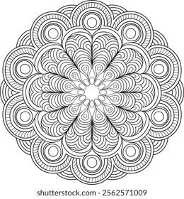 mandala, flower, illustration, pattern, round, art, design, floral, page, drawing, black, vector, colouring, vintage, book, print, wallpaper, floral pattern, template, white, adult, line art