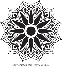 mandala flower with leaf, can be use to coloring book page design.