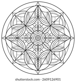 Mandala flower leaf hand drawn for adult coloring book
