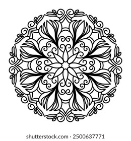 Mandala flower line art for drawing and coloring 