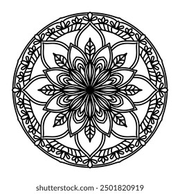 Mandala flower line art for drawing and coloring page