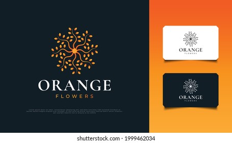 Mandala Flower Logo Design in Orange Gradient. Orange Flower Ornament, Suitable for Spa, Beauty, Florists, Resort, or Cosmetic Product Brand Identity