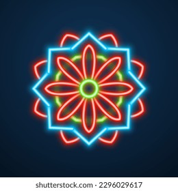 mandala flower neon effect vector