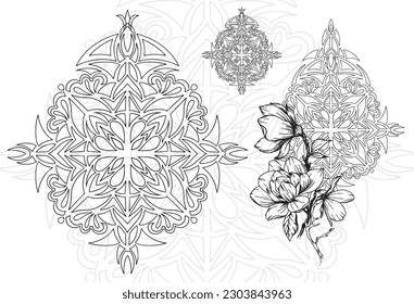 mandala flower ornament line vector 