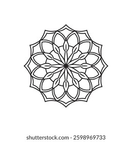 Mandala flower, Outline floral design element, Decorative round flower, Vector illustration