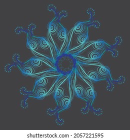 Mandala, flower pattern in blue colors.