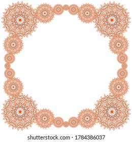 Mandala flower pattern card frame template vector design. Round damask shapes motifs. Trendy background pattern.