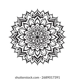 Mandala Flower Pattern Design, Black and White Abstract Art