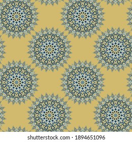 Diseño vectorial de mosaico o papel pintado de Mandala. Motivos de formas bohemias redondas. Patrón de fondo vintage.